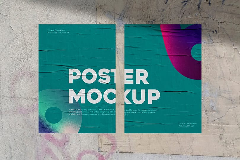 Photoshop Continuous Text Street Glued Poster Mockup