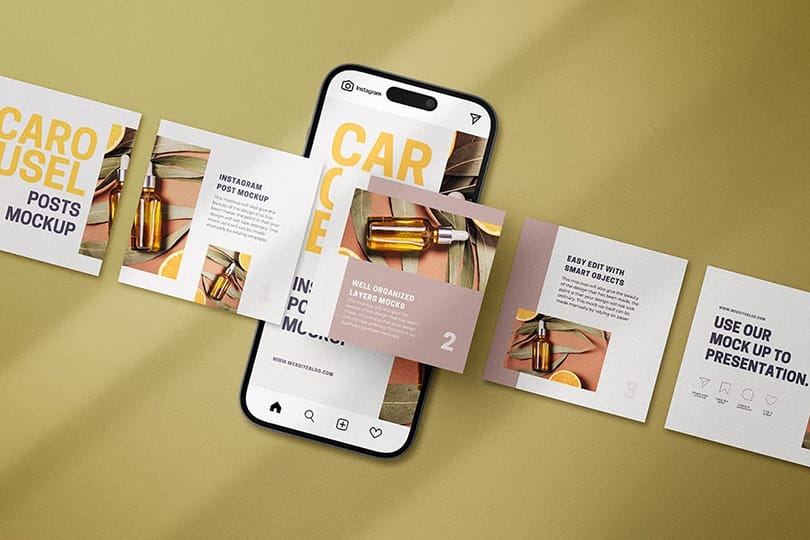 Photoshop Ecru Carousel Instagram Post Mockup