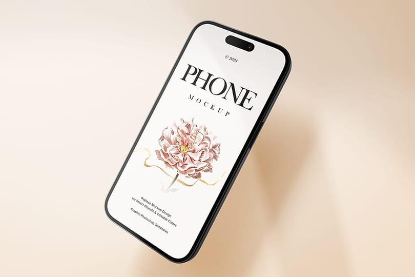 Photoshop Floating Brand iPhone 15 Mockup with Realistic Shadow