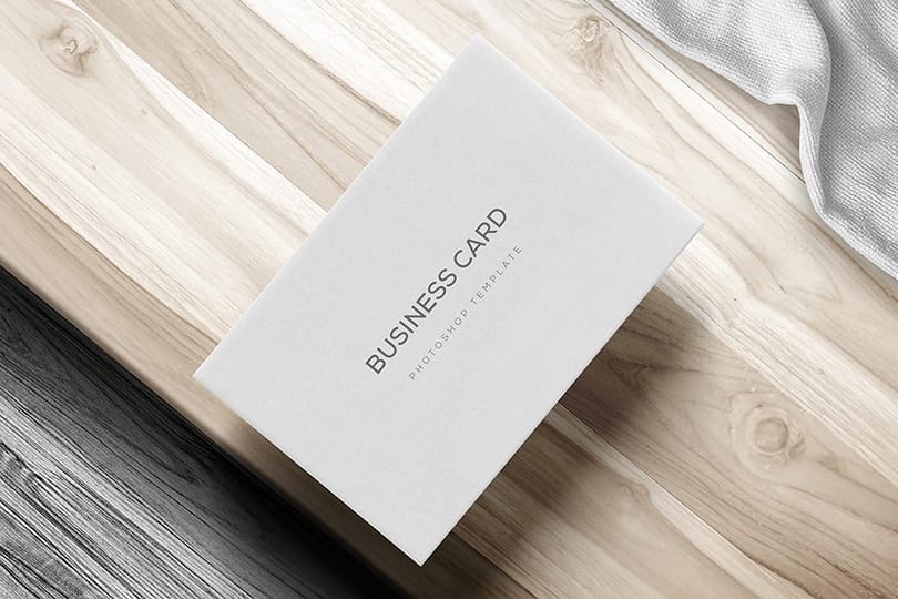 Photoshop Floating Business Card Mockup on Wood Background