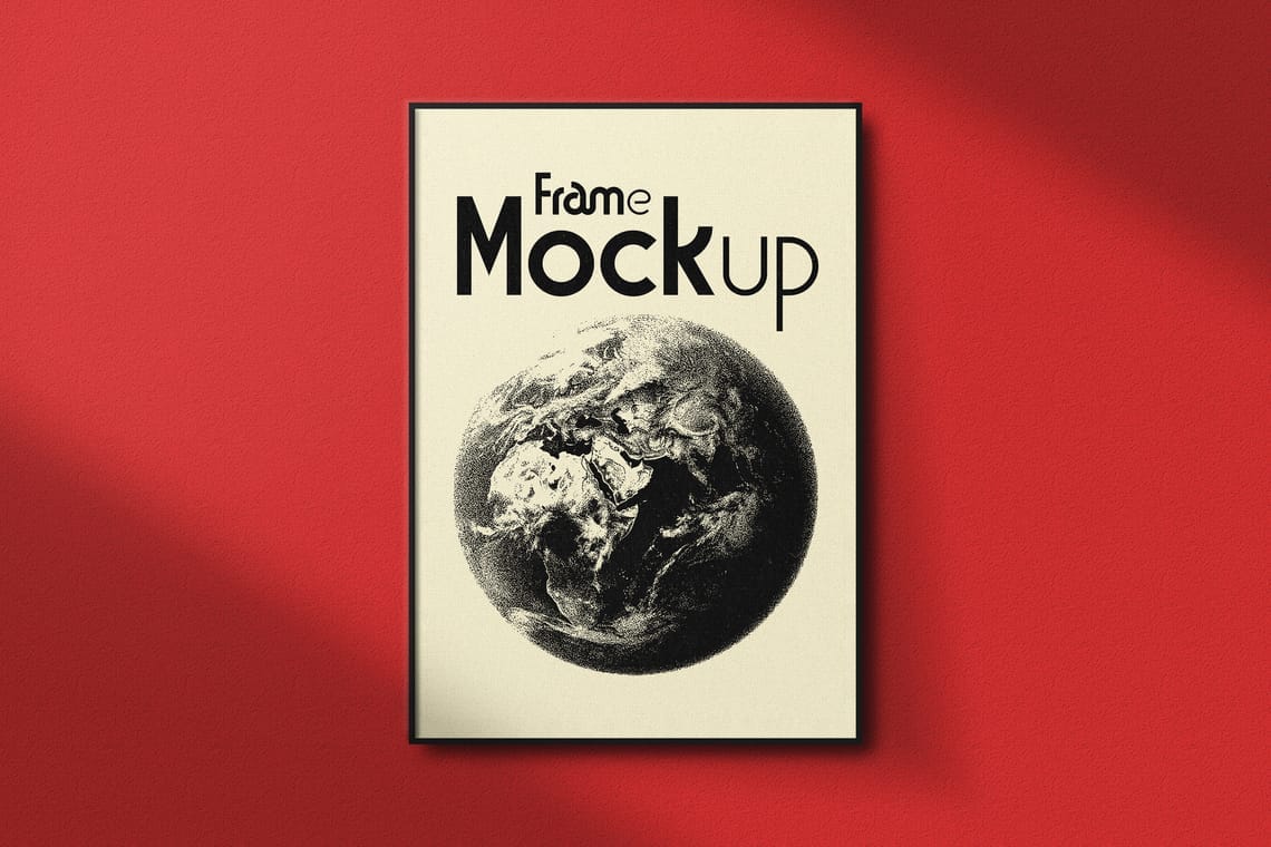 Photoshop Framed Poster Mockup On Red Background