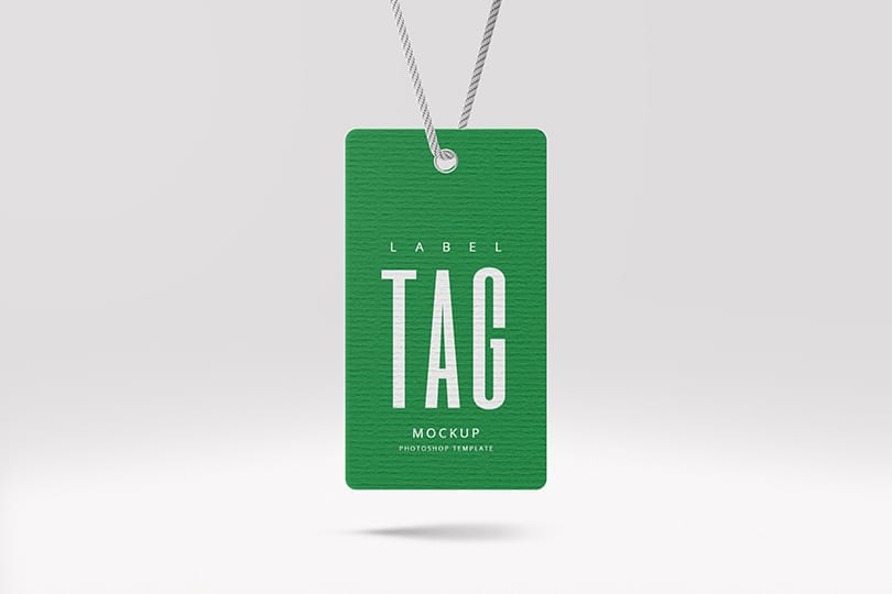 Photoshop Green Label Tag Mockup With Shadow