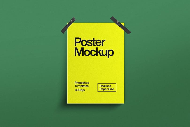 Photoshop Green Poster Mockup with Tape