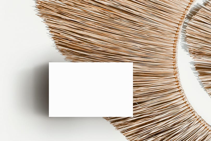 Image Business Card On Rattan Background Mockup