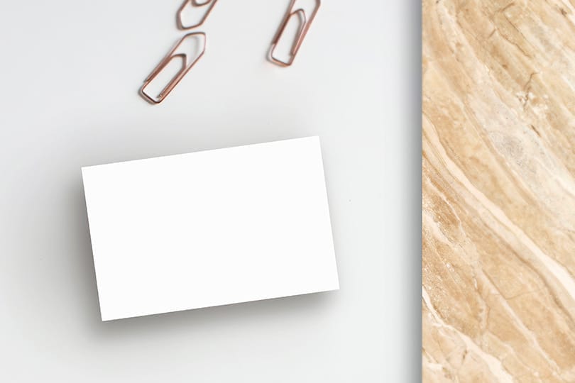 Image Business Card On White  Background With Marble & Paper Clip Mockup