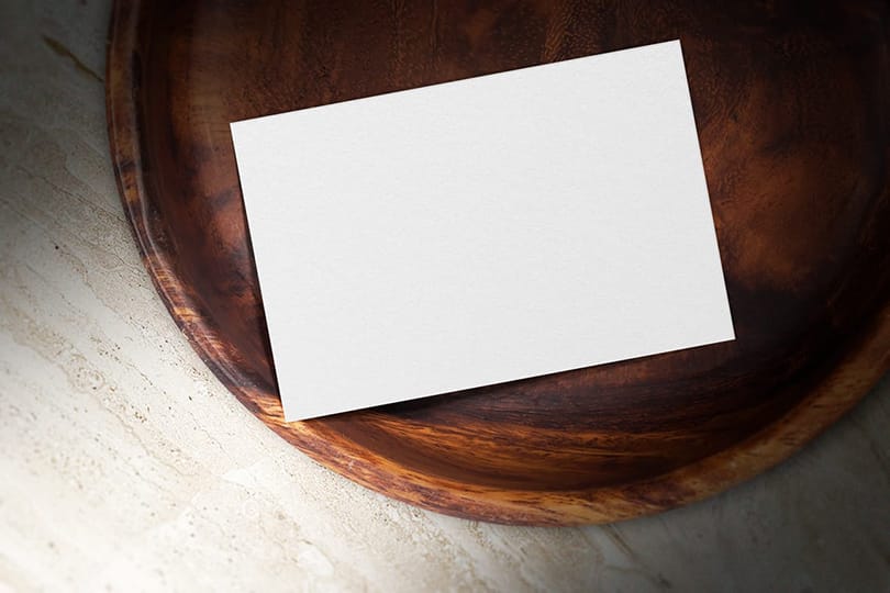 Image Business Card On Wooden Tray Mockup