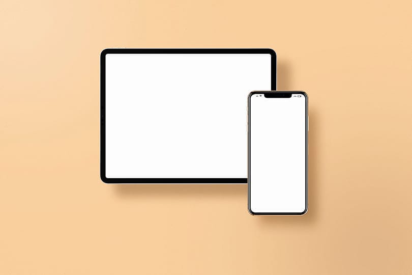 Image Device Mockup On Orange Solid Background