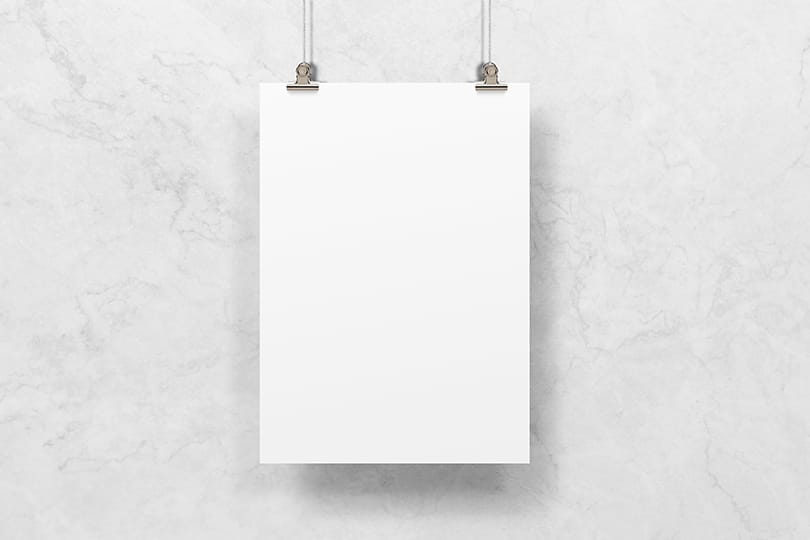 Image Hanging Poster Mockup on  Marble Wall Texture