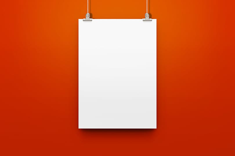 Image Hanging Poster Mockup on Red Background