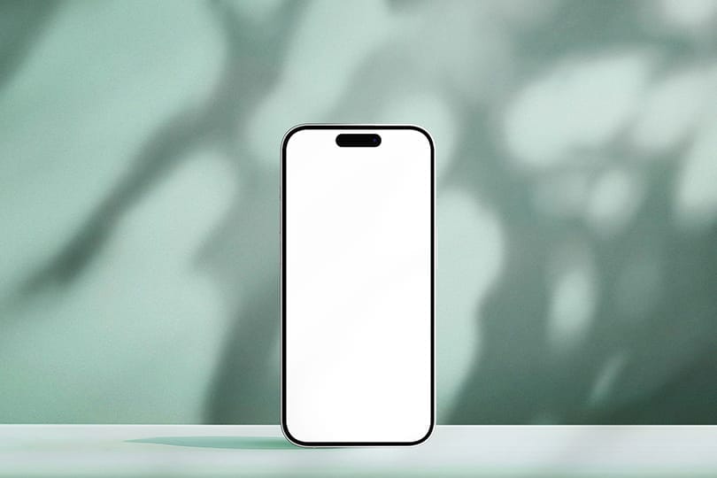 Image Minimal iPhone 15 Pro Mockup on Green Background