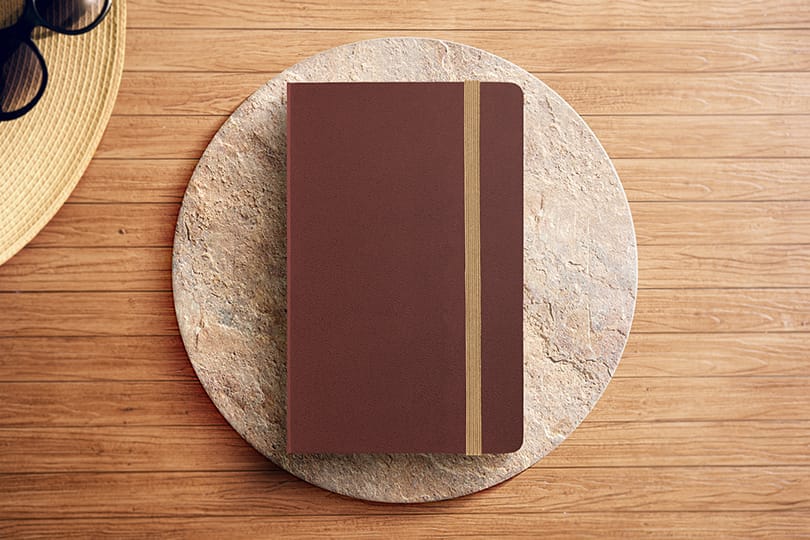 Image Notebook Mockup On Circle Stone