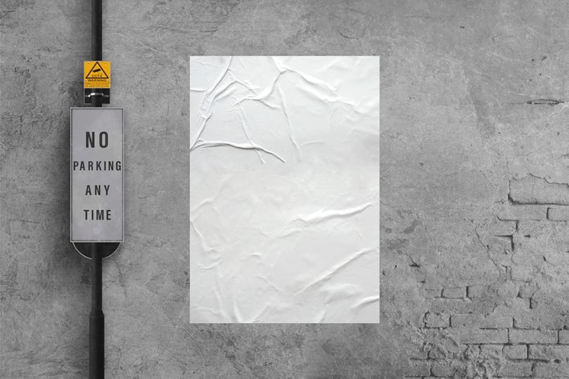 Image Poster Mockup Beside Security Camera Sign