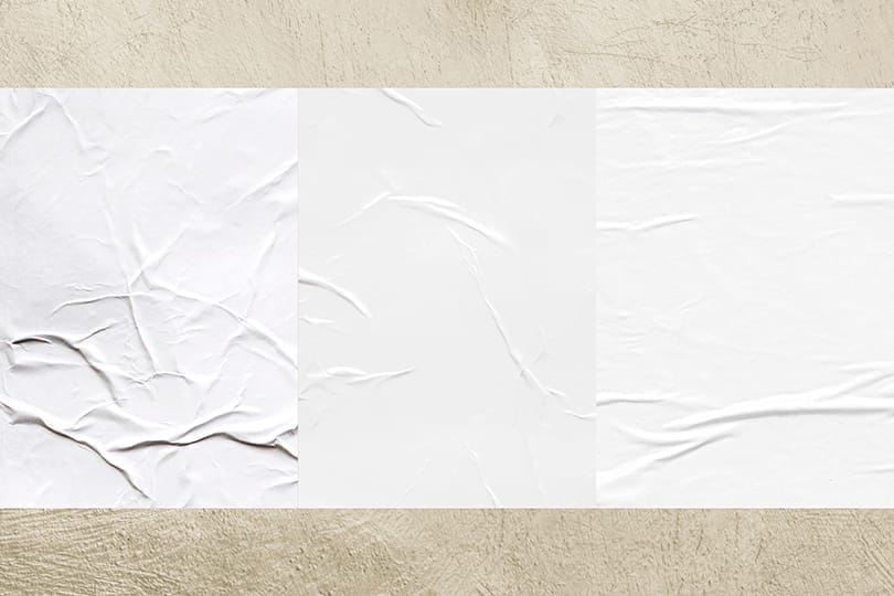 Image Triple Glued Poster Mockup on Eggshell Wall Background