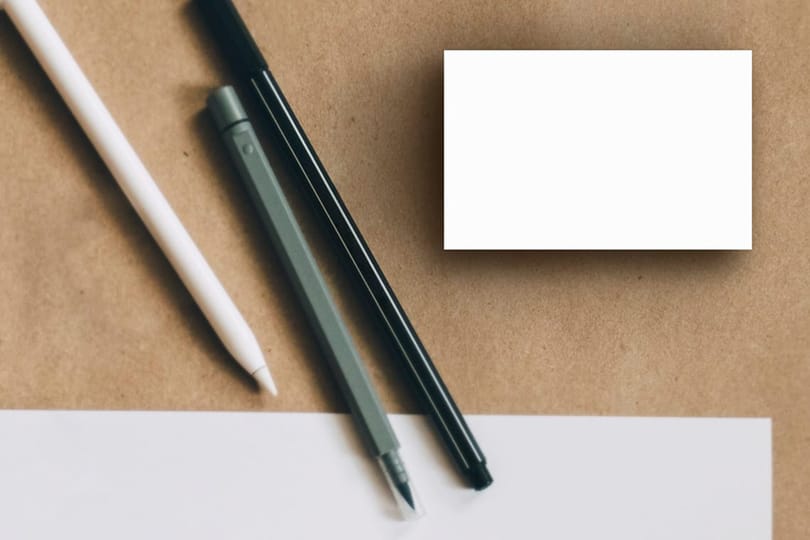 Image Two Business Card With Founten Pen Mockup