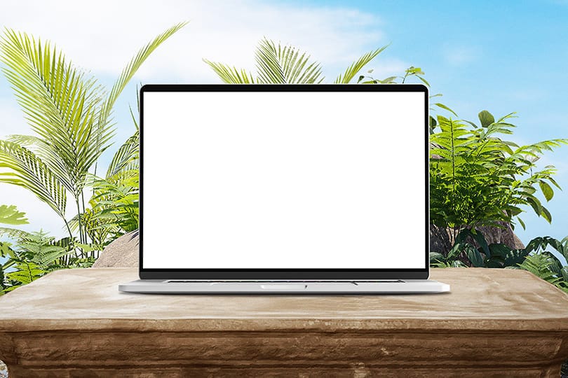 Image iMac Mockup on Tropical Plant Background