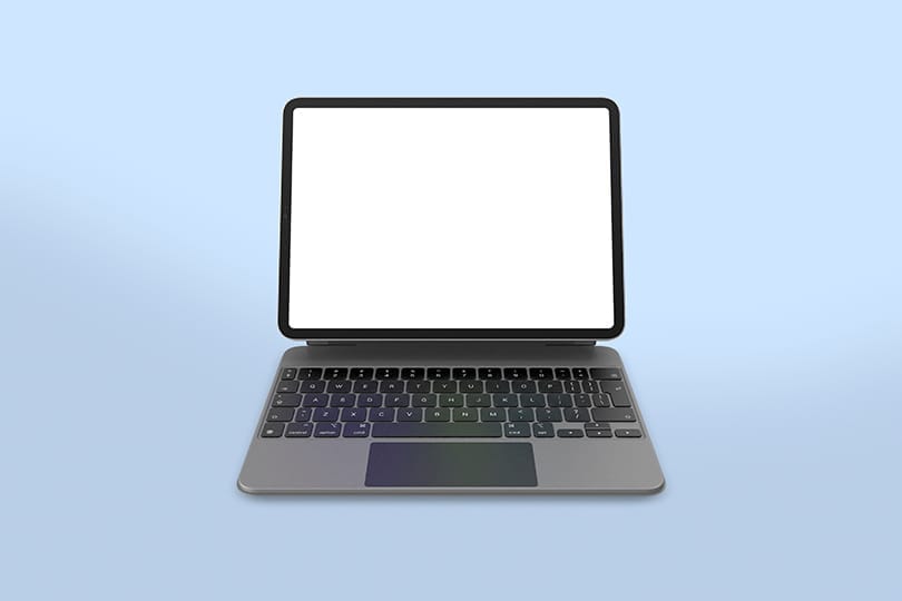 Image iPad Pro Mockup With Keyboard on Blue Background