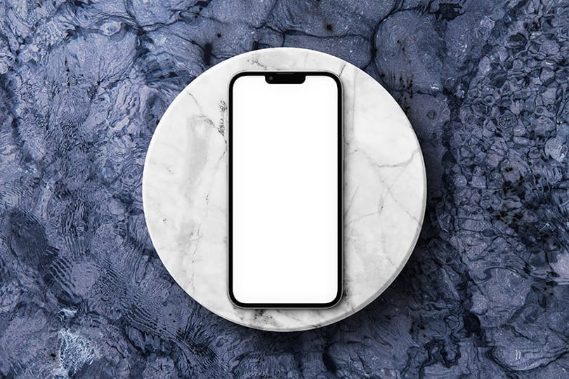 Image iPhone 13 Pro Mockup on Steelblue Marble Background