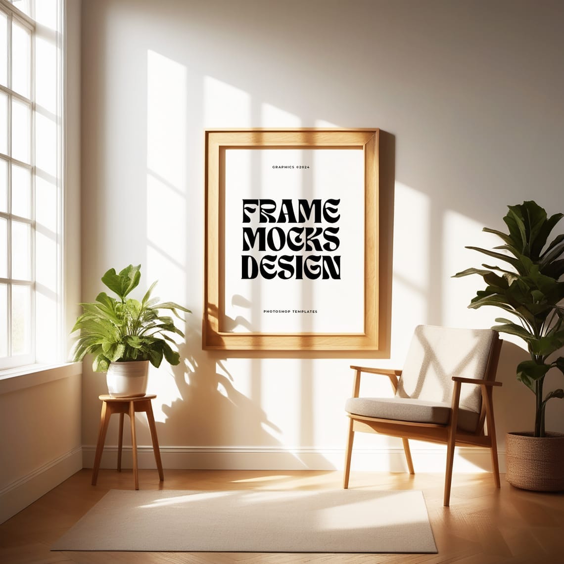 Photoshop Interior Frame Mockup with Light Sunshine