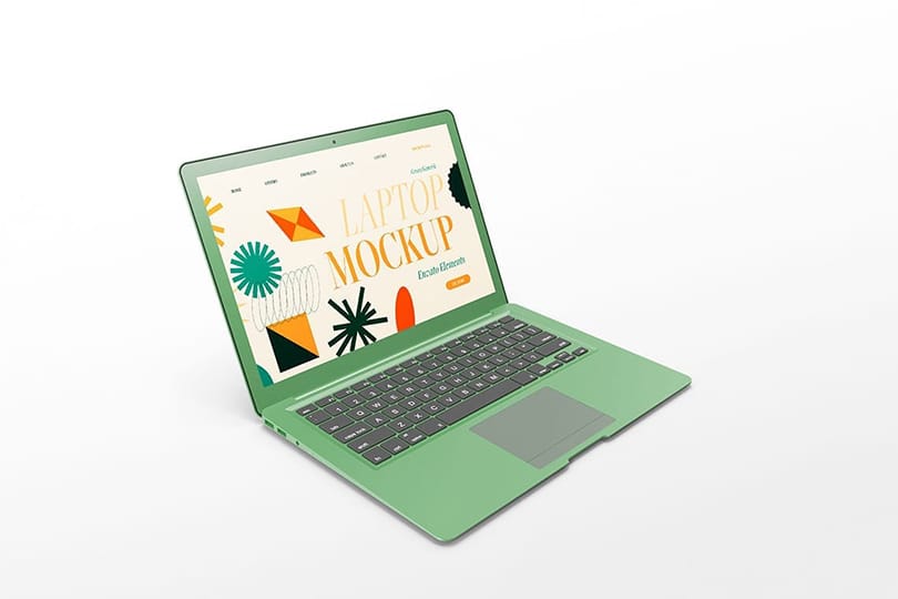 Photoshop Left View of Green Laptop Generic Mockup