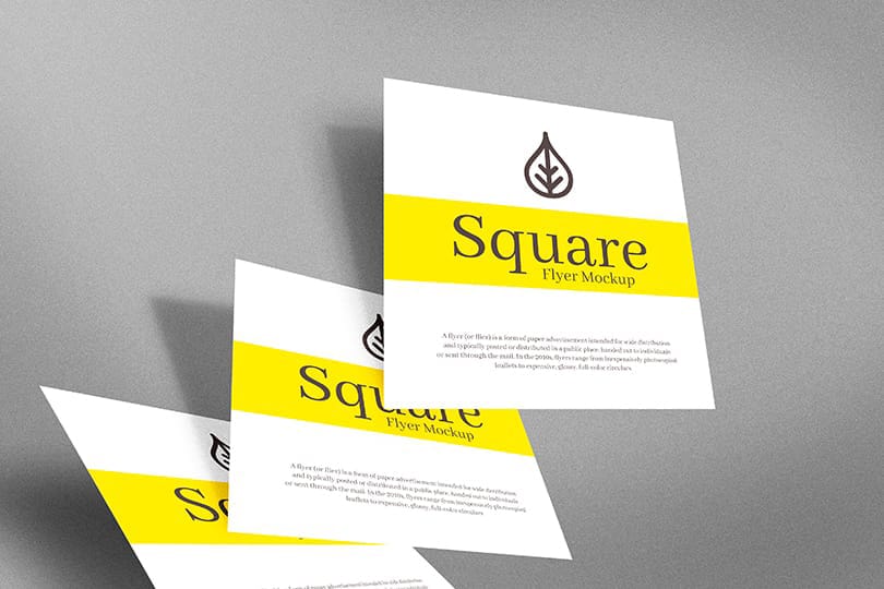 Photoshop Lined Up Floating of Three Yellowhite Square Flyer Mockup