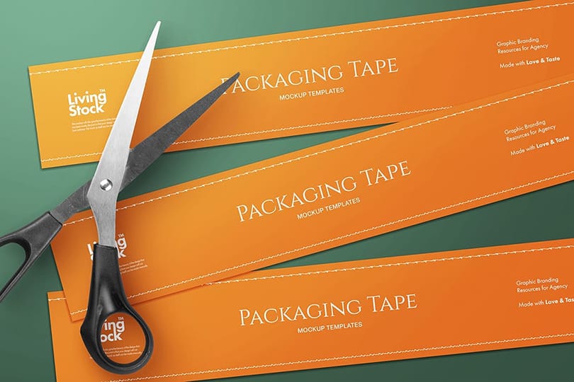 Photoshop Living Stock Orange Packaging Tape Mockup