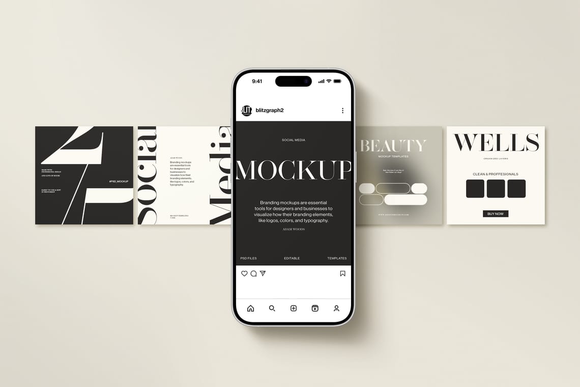 Photoshop Minimal Social Media 4 Post Mockup