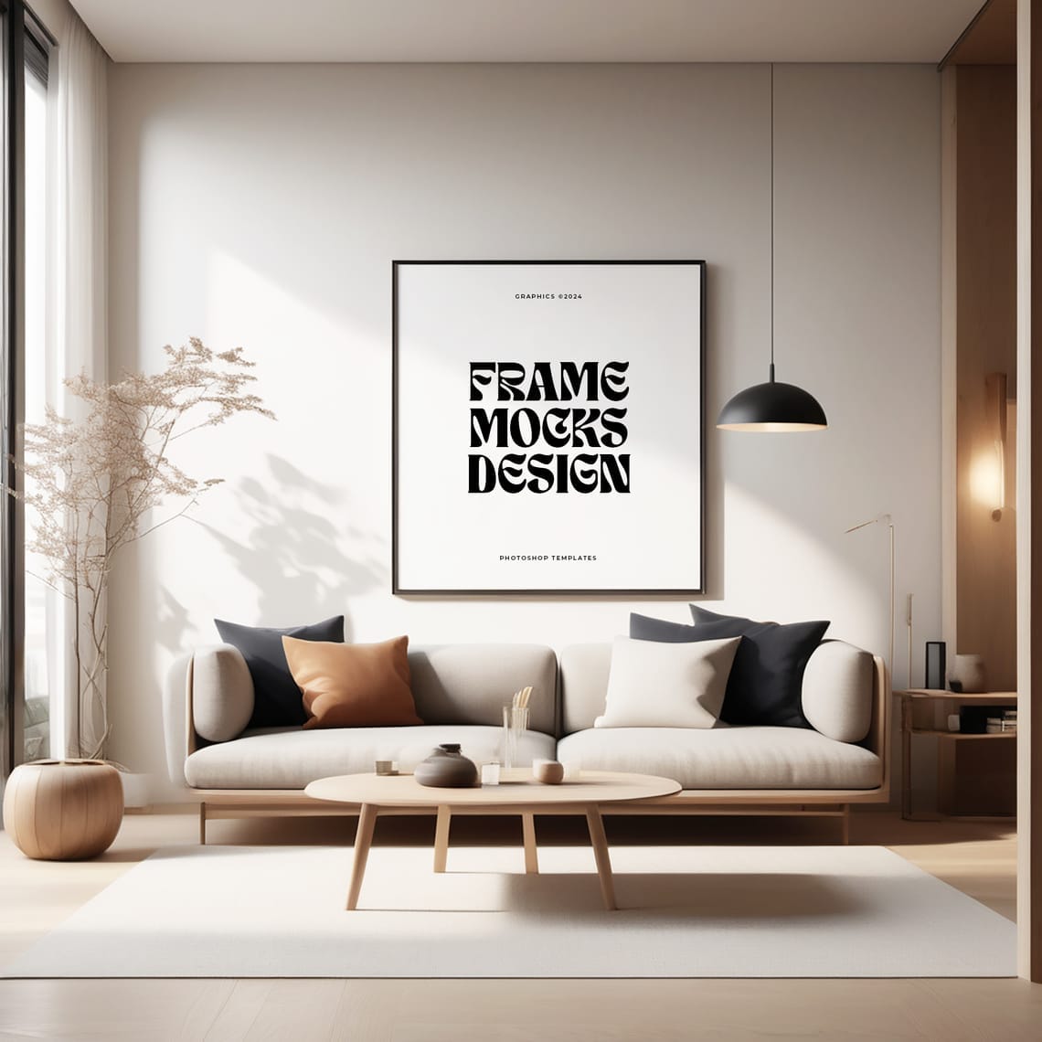 Photoshop Natural Living Room Interior Frame Mockup