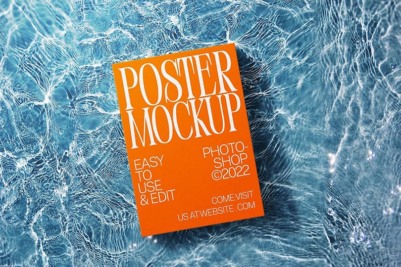 Photoshop Orange Poster Mockup on Water