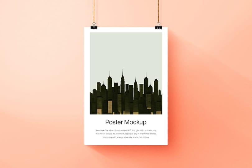 Photoshop Hanging Poster Mockup with Long Shadow