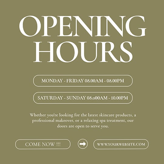 Photoshop Opening Hours Beauty Instagram Post