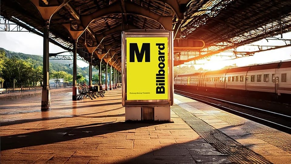 Photoshop Stand Billboard Mockup on Station