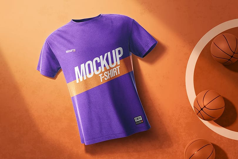 Photoshop Purple Basketball T-Shirt Mockup with Realistic Shadow