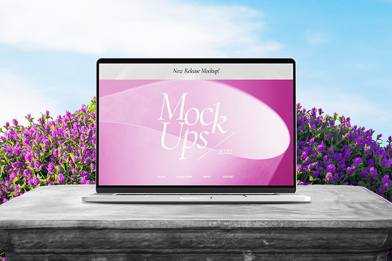 Photoshop Purple Fluid Laptop Device Mockup