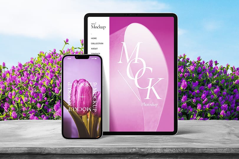 Photoshop Purple Tulip Mobile Phone and Tablet Device Mockup