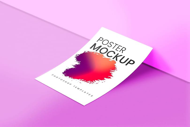 Photoshop Realistic Poster Mockup With The Wall Purple Background