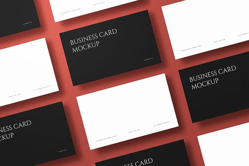 Photoshop Red Isometric Business Cards Mockup