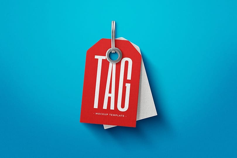 Photoshop Red Tag Mockup on Bold Blue Color