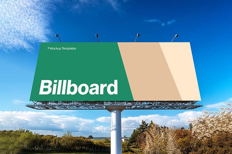 Photoshop Simple Large Billboard Mockup With Tree Blue Sky Background