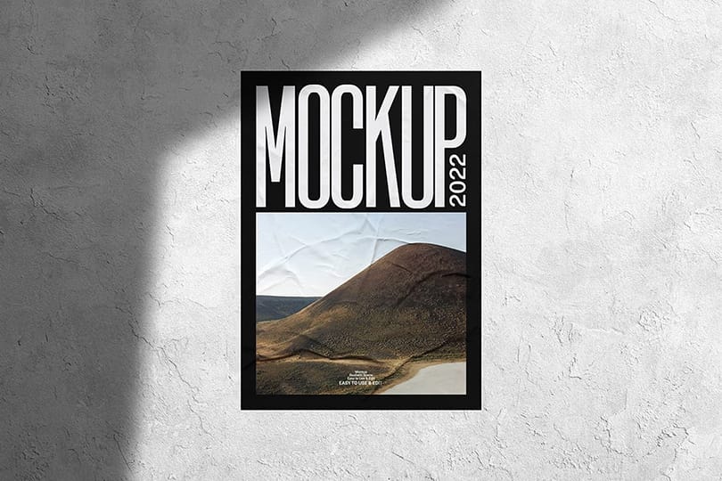 Photoshop Single Poster Mockup with Shadow Overlay and Plaster Wall