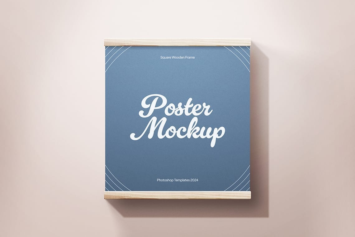 Photoshop Square Wooden Frame Canvas Mockup with Drop Shadow