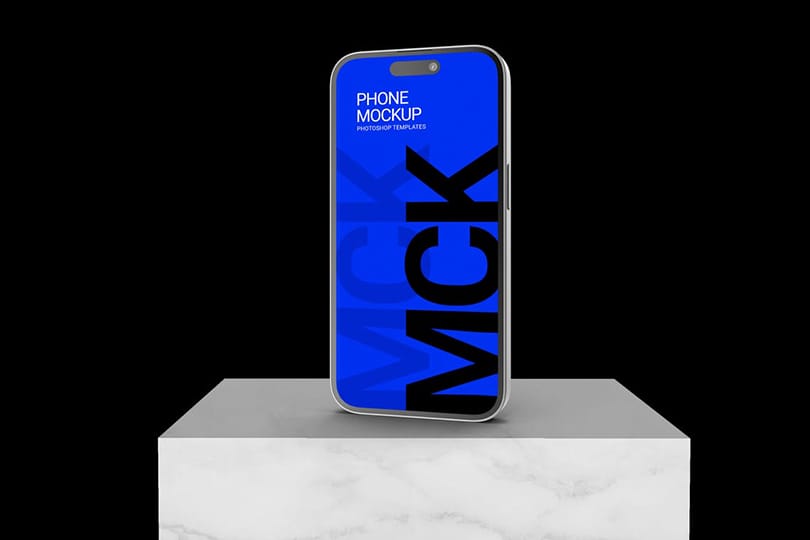 Photoshop Standing Mobile Phone Mockup On A Podium