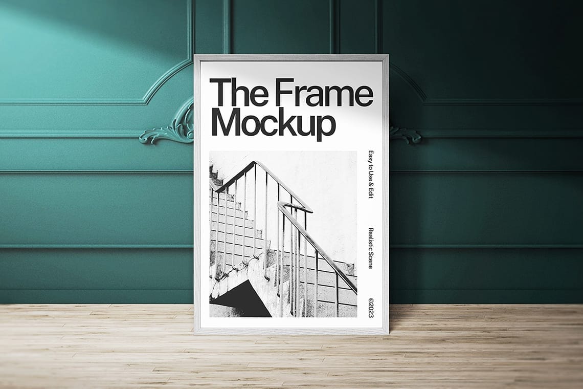 Photoshop The Frame Mockup on Fancy Interior and Wooden Floor