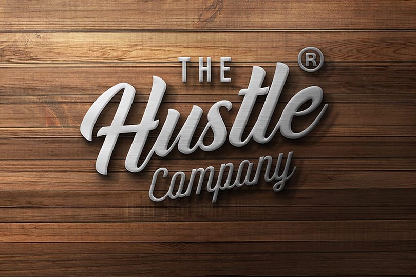 Photoshop The Hustle Company Emboss Wood Logo Mockup