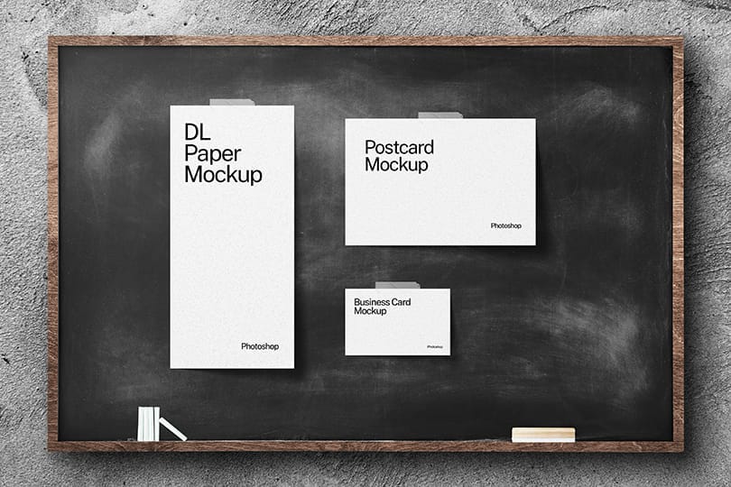 Photoshop The Variant of Branding Card Mockup on Black Chalkboard