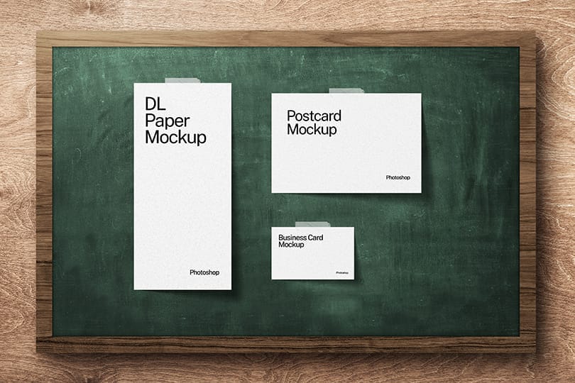 Photoshop The Variant of Card Mockup on Chalkboard