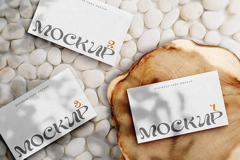 Photoshop Three Business Card Mockup With Tree Shadow Overlay