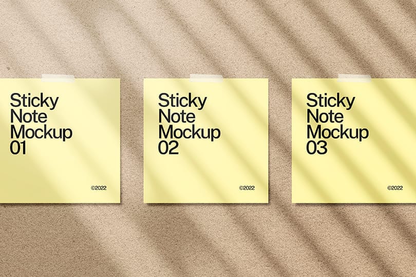 Photoshop Three Sticky Note Mockup Sticked On Textured Wall Background