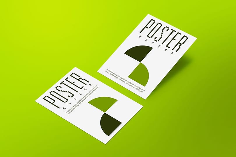 Photoshop Two Poster Mockup With Green Background