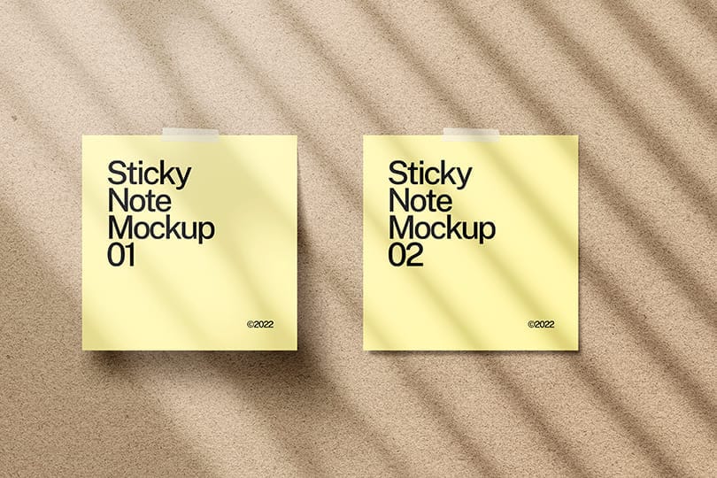 Photoshop Two Sticky Note Mockup Sticked on Textured Wall Background