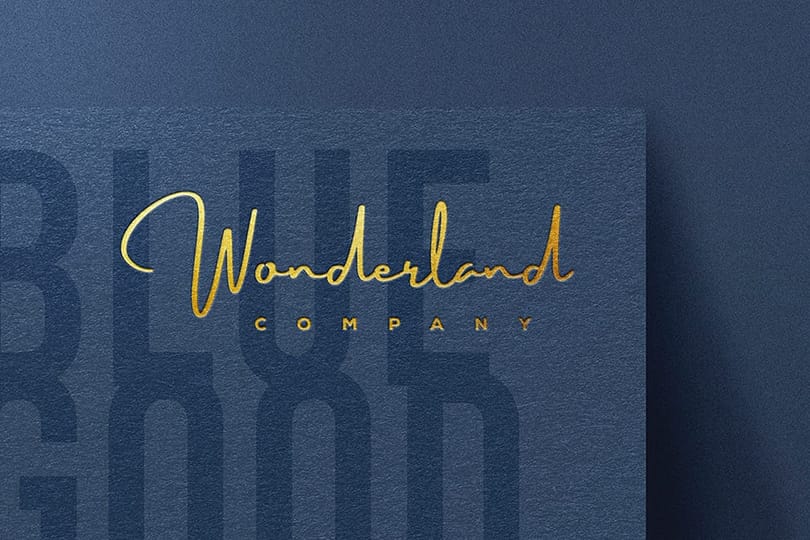 Photoshop Wonderful Company Blue Paper Logo Mockup